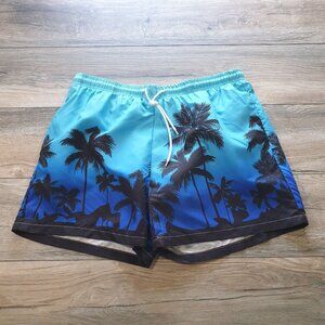 Men Shein Swim Trunks Hawaiian Palm Tree Drawstring Waist 34 Inches XXL Summer
